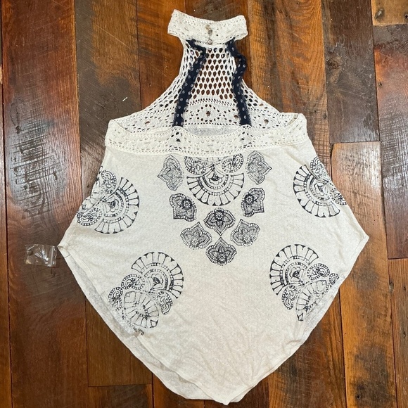 Free People Mandolin Embroidered Crochet Halter Top Boho Festival Tank - Picture 5 of 9